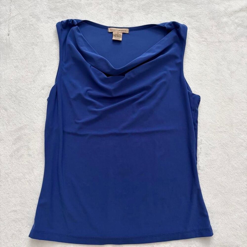 Susan Lawrence Cowl Neck Blue Tank Top Women's Medium Partywear Flattering